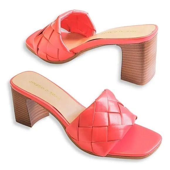 NWT CHRISTIAN DI RICCIO Italy Woven One Band Block Heel Slide on Sandals