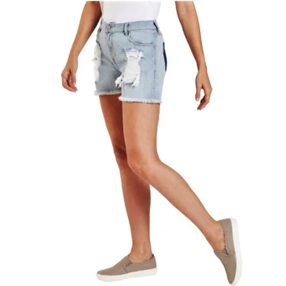 NWT DEAR JOHN Ava High Rise Raw Hem Missing Pocket Destructed Denim Shorts