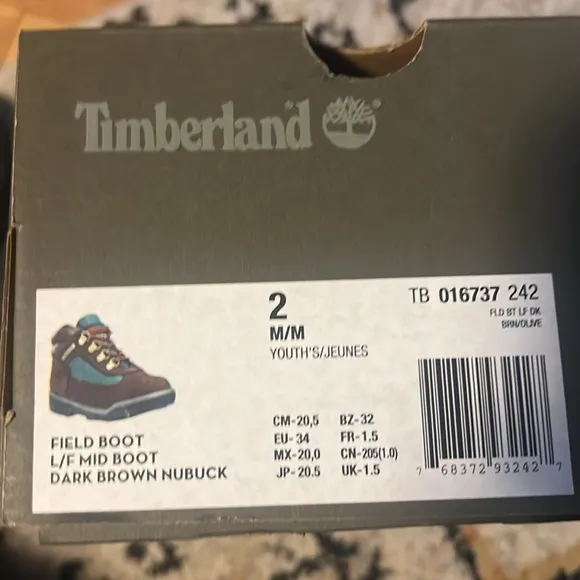 NWT Kids Timberland nubuck field boots brown   green sz 2