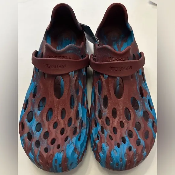 NWT, Merrell Men's Cabernet Red/Blue Hydro Moc Slip On Water Shoes Size 11