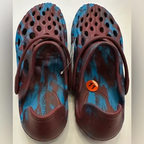 NWT, Merrell Men's Cabernet Red/Blue Hydro Moc Slip On Water Shoes Size 11