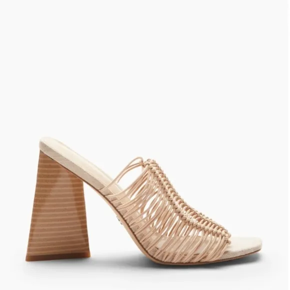 NWT SAM EDELMAN | CREAM LAURETTE WOVEN FAUX LEATHER SUMMER MULE HEELS | SIZE 8