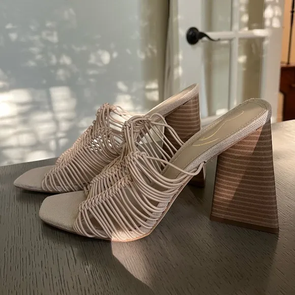 NWT SAM EDELMAN | CREAM LAURETTE WOVEN FAUX LEATHER SUMMER MULE HEELS | SIZE 8