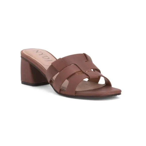 NYDJ Cognac Leather Gloriana Heeled Mule Sandals