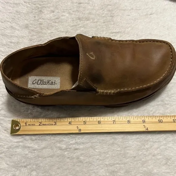 Olukai Mens US Sz 10M Moloa Brown Leather Slip On Loafer Shoes