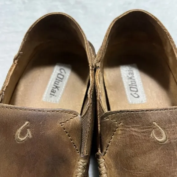 Olukai Mens US Sz 10M Moloa Brown Leather Slip On Loafer Shoes