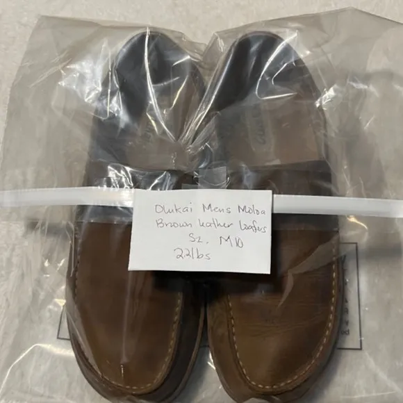 Olukai Mens US Sz 10M Moloa Brown Leather Slip On Loafer Shoes
