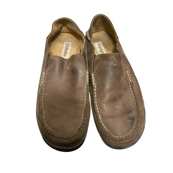 Olukai Moloā Men's Slip-On Shoes Loafers Sz 10 Dark Wood/Java