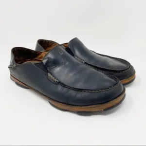 Olukai Moloa Leather Slip-On Shoes Black 10 Men’s