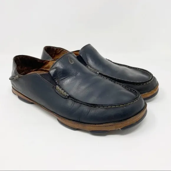 Olukai Moloa Leather Slip-On Shoes Black 10 Men’s
