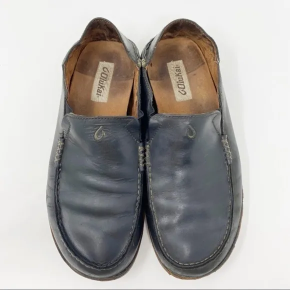 Olukai Moloa Leather Slip-On Shoes Black 10 Men’s