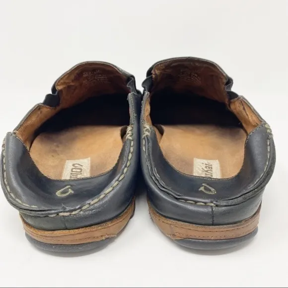 Olukai Moloa Leather Slip-On Shoes Black 10 Men’s