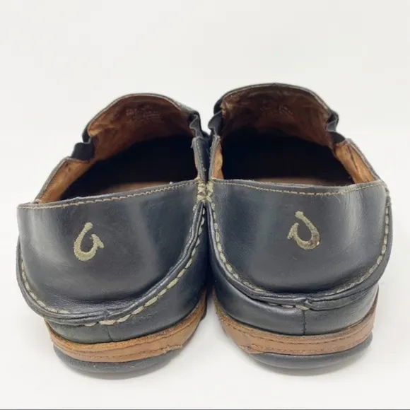 Olukai Moloa Leather Slip-On Shoes Black 10 Men’s