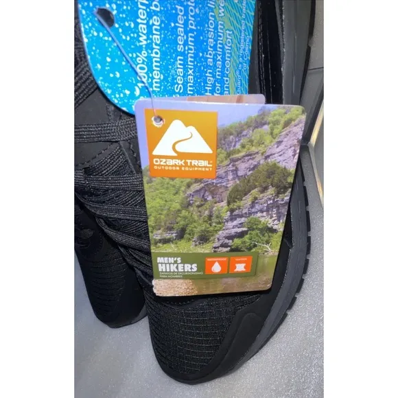 Ozark Trail Men's Tech Hiker Shoes Black Waterproof Hiking Camping Walking SZ 12