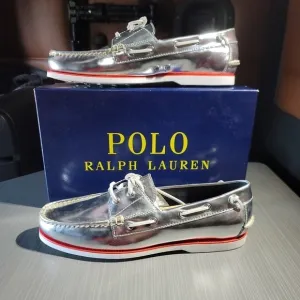 Polo‎ Ralph Lauren Merton Silver Metallic Leather Boat Shoes Men's US Size 10 D