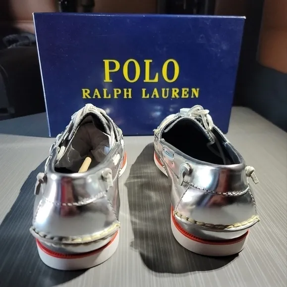 Polo‎ Ralph Lauren Merton Silver Metallic Leather Boat Shoes Men's US Size 10 D