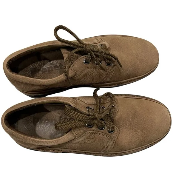 Propet Mens 11 Villager Brown Leather Pebbled Derby Walking Shoes Sneakers