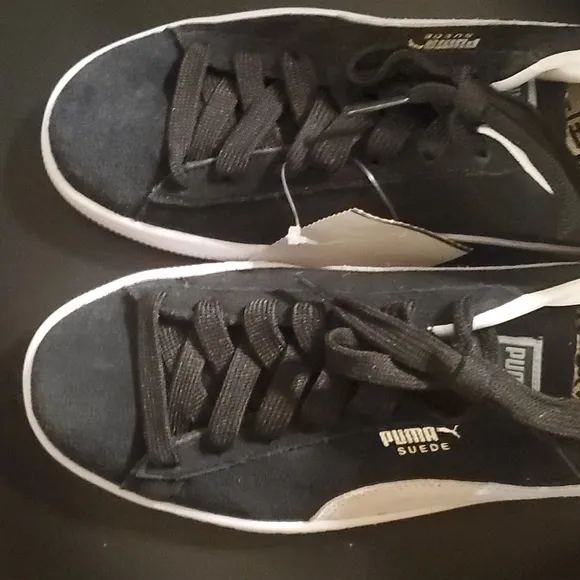 Puma Sneakers Boys Kids Size 7m 7c 7 Black Gray Side Stripe Suede Low Top Pum…