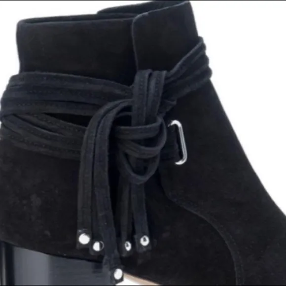 rag &amp; bone Black Genuine Suede Leather Lined Suede Straps Studs Ankle Boots