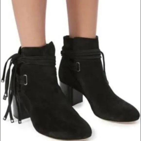rag &amp; bone Black Genuine Suede Leather Lined Suede Straps Studs Ankle Boots
