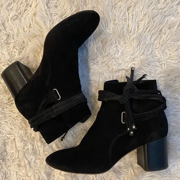 rag &amp; bone Black Genuine Suede Leather Lined Suede Straps Studs Ankle Boots
