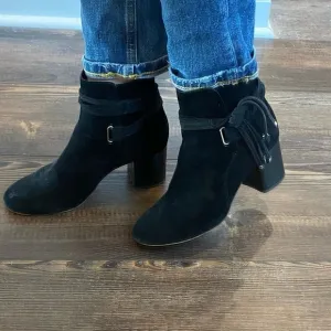 rag &amp; bone Black Genuine Suede Leather Lined Suede Straps Studs Ankle Boots
