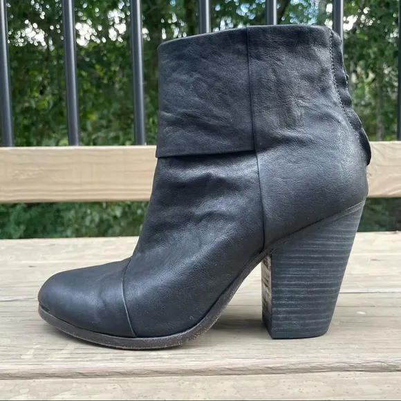 rag &amp; bone Classic Newbury Black Leather Ankle Boots size 39