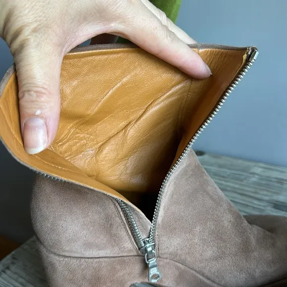 Rag &amp; Bone Fei Platform Ankle Boots Praline Suede TanZip Block Heel size 36