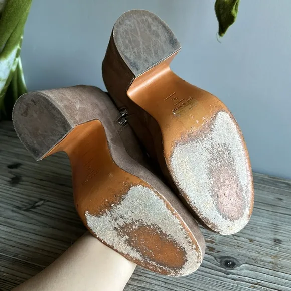 Rag &amp; Bone Fei Platform Ankle Boots Praline Suede TanZip Block Heel size 36