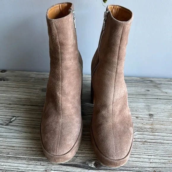 Rag &amp; Bone Fei Platform Ankle Boots Praline Suede TanZip Block Heel size 36