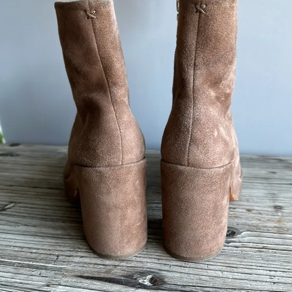 Rag &amp; Bone Fei Platform Ankle Boots Praline Suede TanZip Block Heel size 36