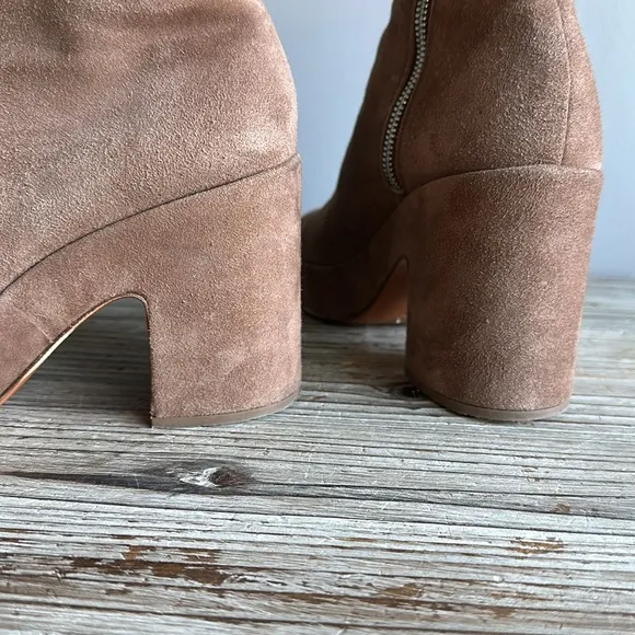 Rag &amp; Bone Fei Platform Ankle Boots Praline Suede TanZip Block Heel size 36
