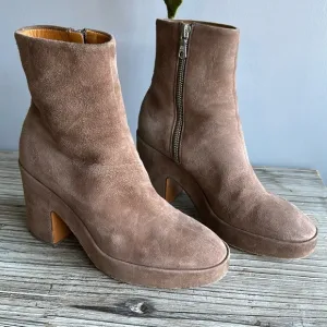 Rag &amp; Bone Fei Platform Ankle Boots Praline Suede TanZip Block Heel size 36