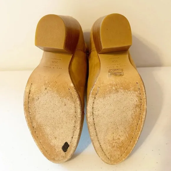 Rag &amp; Bone Kinsey Waxed Suede Bootie Ankle Boots Tan Brown Leather Straps 36.5