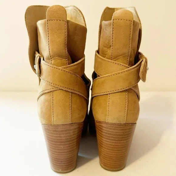 Rag &amp; Bone Kinsey Waxed Suede Bootie Ankle Boots Tan Brown Leather Straps 36.5