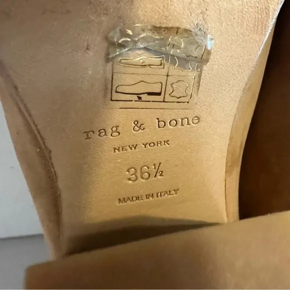 Rag &amp; Bone Kinsey Waxed Suede Bootie Ankle Boots Tan Brown Leather Straps 36.5