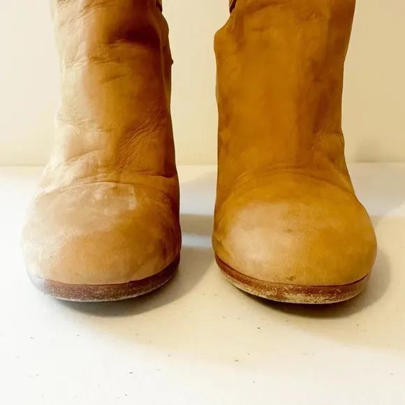 Rag &amp; Bone Kinsey Waxed Suede Bootie Ankle Boots Tan Brown Leather Straps 36.5