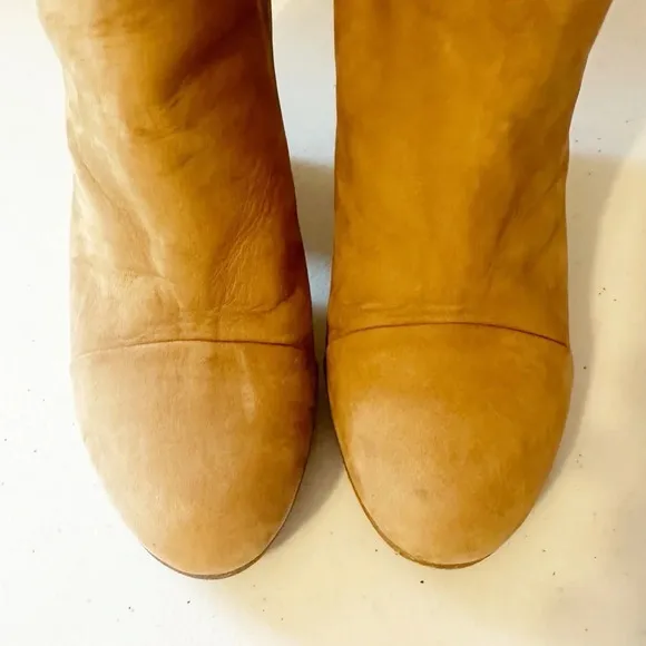 Rag &amp; Bone Kinsey Waxed Suede Bootie Ankle Boots Tan Brown Leather Straps 36.5