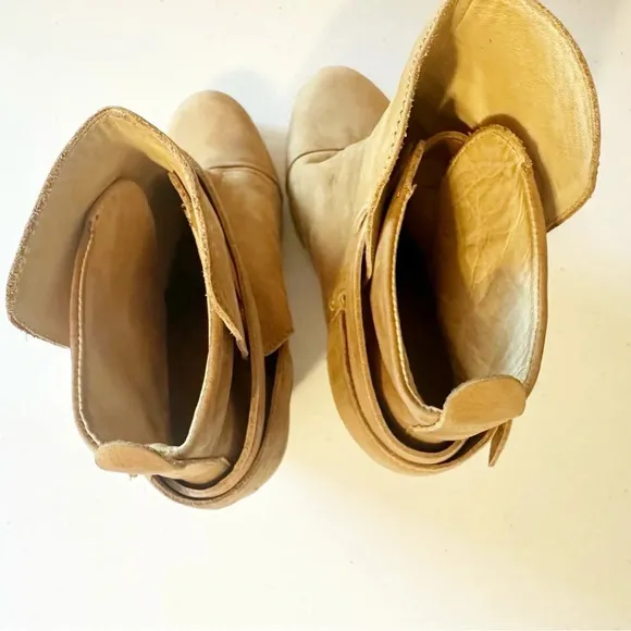 Rag &amp; Bone Kinsey Waxed Suede Bootie Ankle Boots Tan Brown Leather Straps 36.5