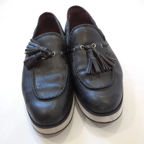 rag &amp; bone Mckenzie Tassel Loafer Platform Leather Black White Shoes 38 7.5