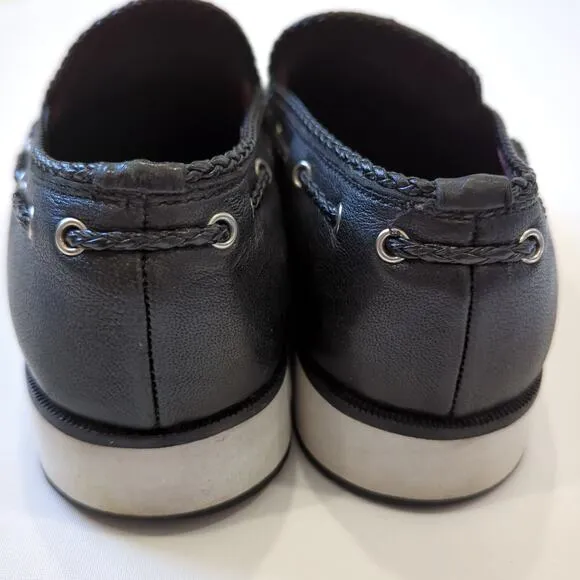 rag &amp; bone Mckenzie Tassel Loafer Platform Leather Black White Shoes 38 7.5