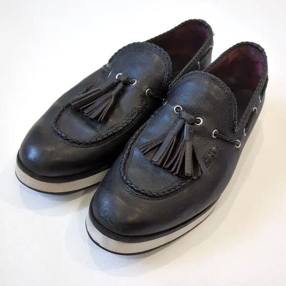 rag &amp; bone Mckenzie Tassel Loafer Platform Leather Black White Shoes 38 7.5