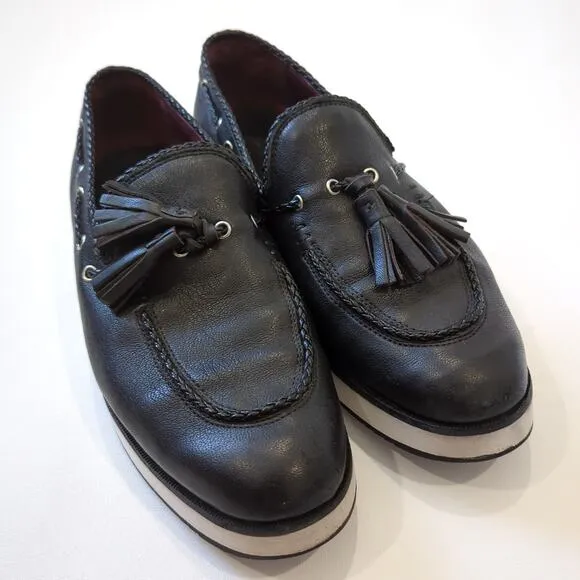 rag &amp; bone Mckenzie Tassel Loafer Platform Leather Black White Shoes 38 7.5