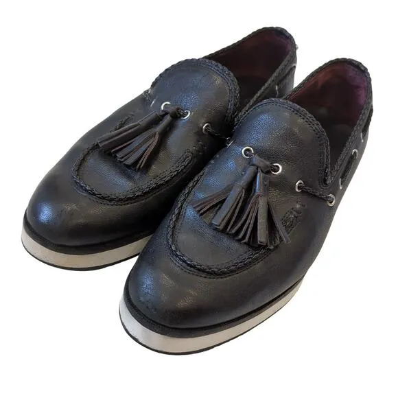 rag &amp; bone Mckenzie Tassel Loafer Platform Leather Black White Shoes 38 7.5