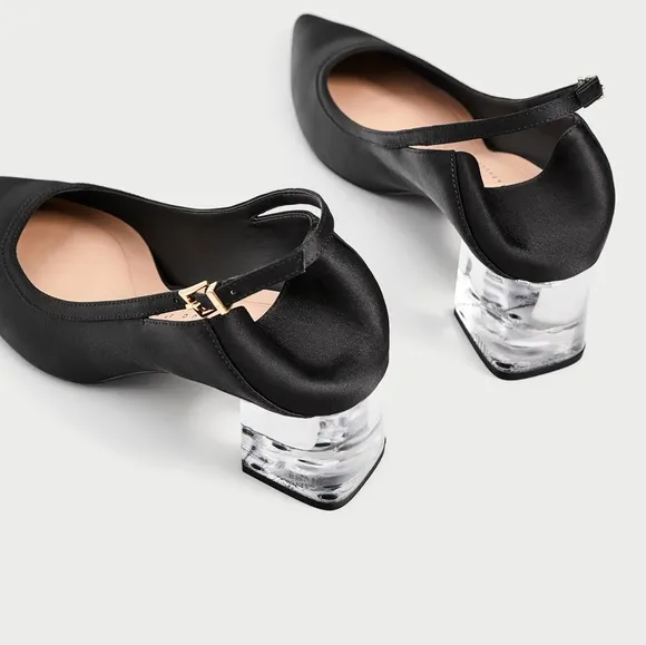 Rare! Zara Black Satin Mary Jane Clear Heel 36 6