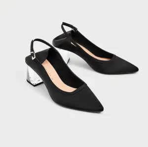 Rare! Zara Black Satin Mary Jane Clear Heel 36 6