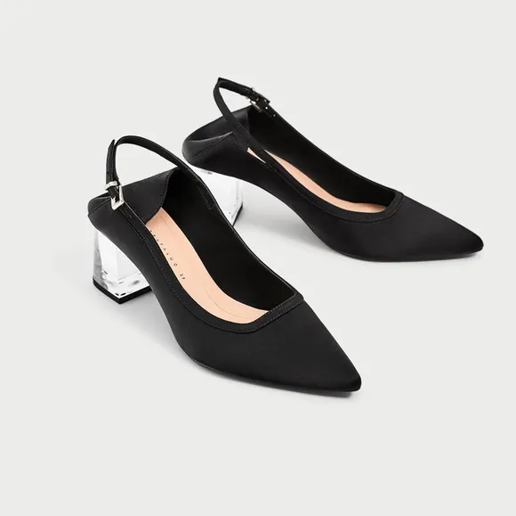 Rare! Zara Black Satin Mary Jane Clear Heel 36 6
