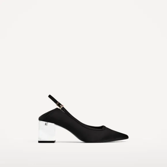 Rare! Zara Black Satin Mary Jane Clear Heel 36 6