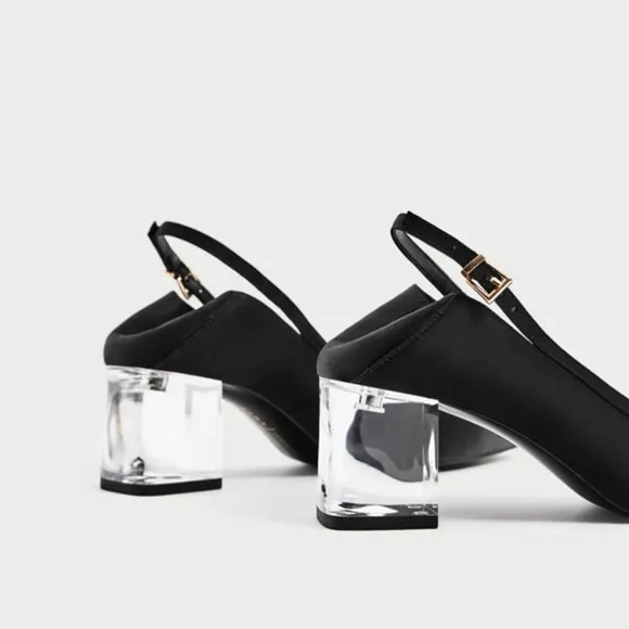 Rare! Zara Black Satin Mary Jane Clear Heel 36 6
