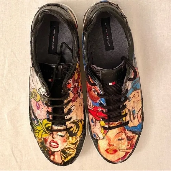 RETRO COMIC Hand Decorated Sneakers Pin Up Tommy H